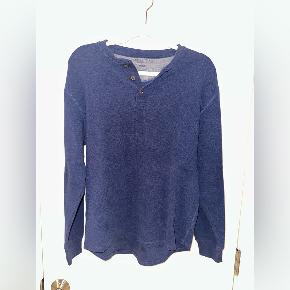 Vintage Navy Blue Waffle Knit Long-Sleeve